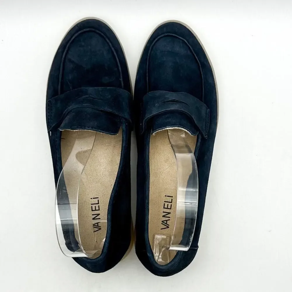 Vaneli Womens Undine Penny Loafers Size 7.5 Navy Blue Suede NWOB